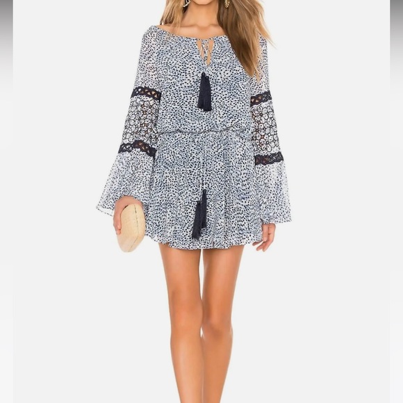 Alexis Dresses & Skirts - ALEXIS Intermix *Lanelle* blue embroidered navy dot print dress w tassels S